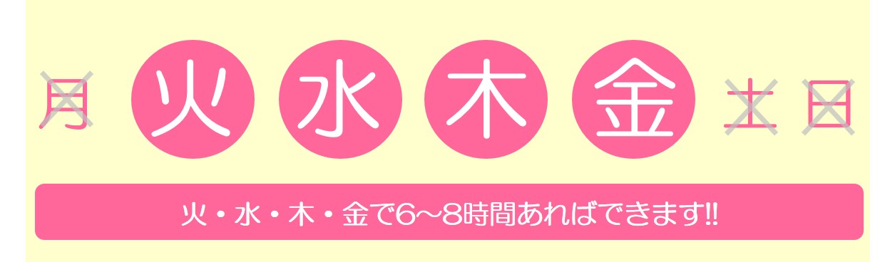 火・水・木・金で6〜8時間あればできます!